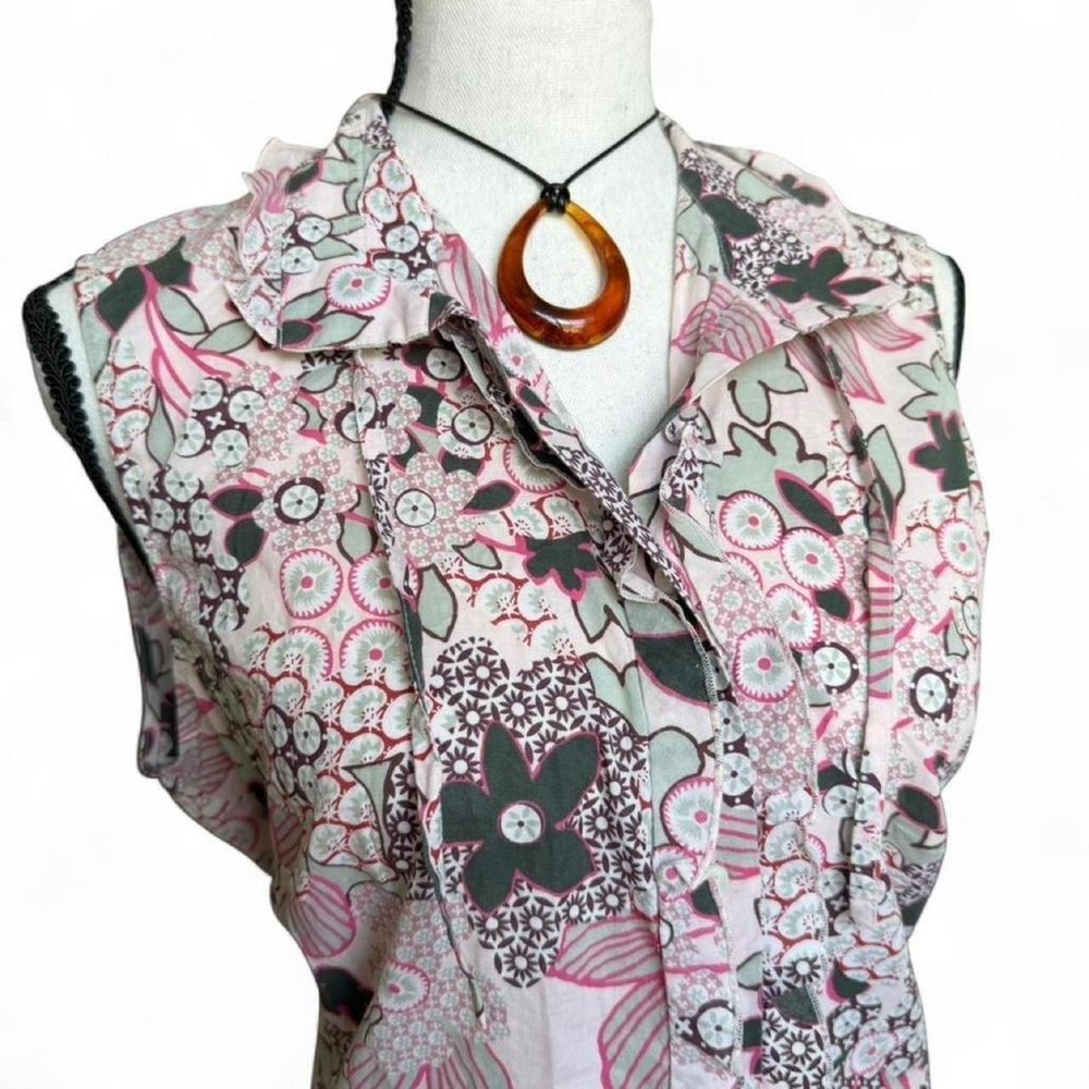 Floral Tie-Back Blouse by MaxMara Size Large 100% Cotton - Picture 2 of 8